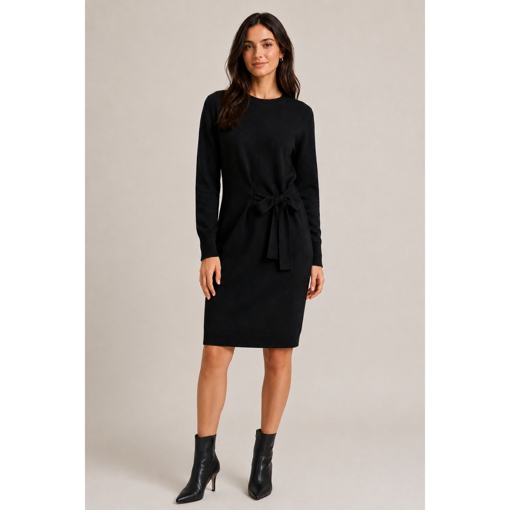 Forte Cashmere Womens Black Tie Waist Long Sleeve Sweater Dress Size Large Luxe
